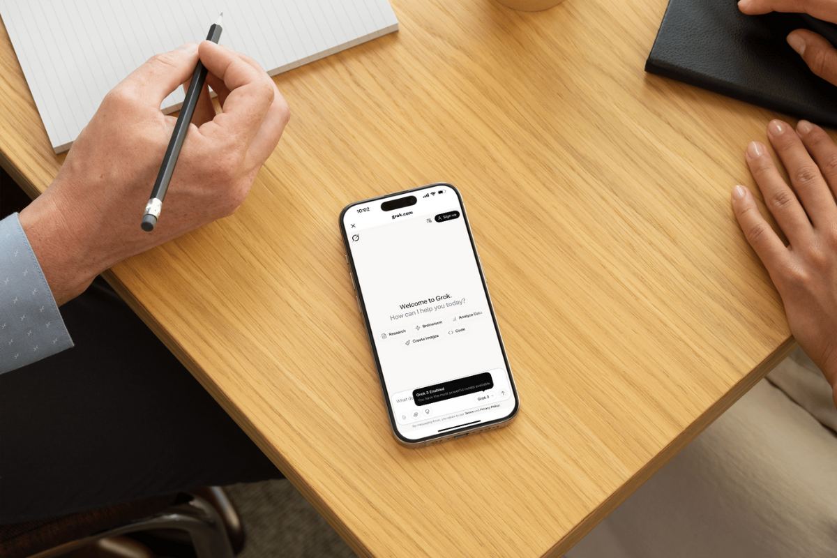 The picture shows a mobile phone with a new AI model - Grok 3.
